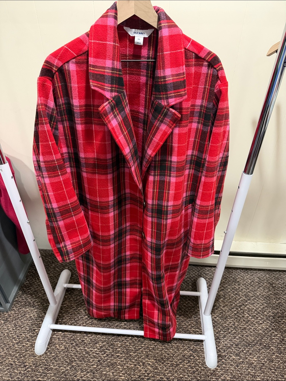 Old Navy Red Black Plaid Pea Coat